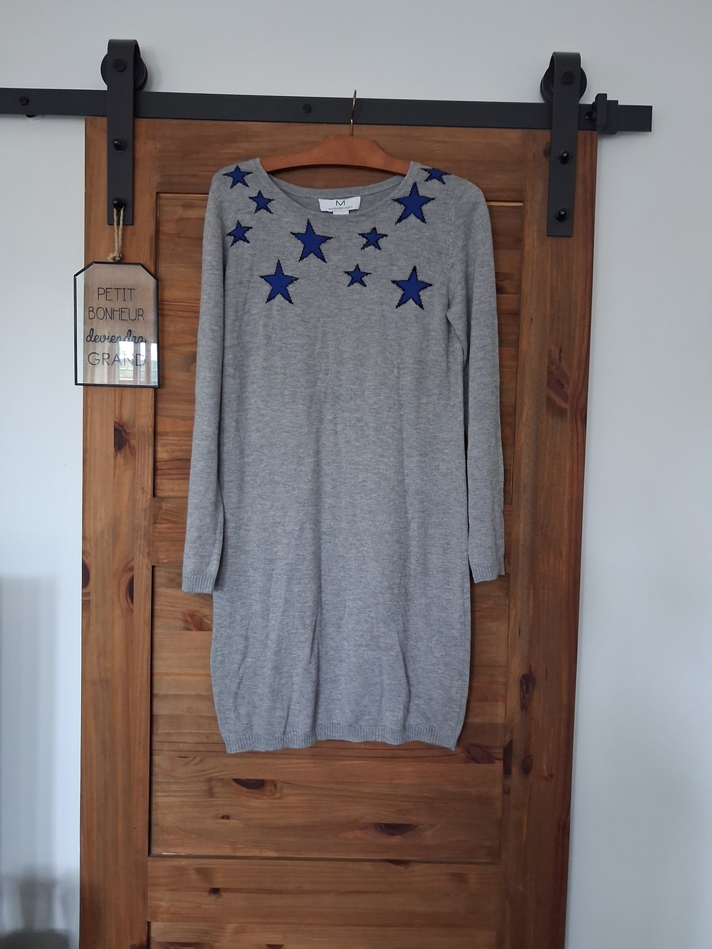 Magaschoni Grey Knit Dress with Blue Star Accents S